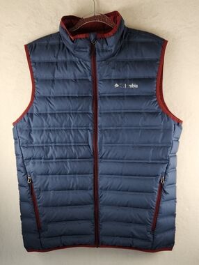 Columbia Men's Powder Lite Down Puffer Vest Navy Blue with Burgundy Size Large